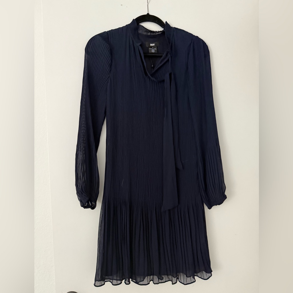Dkny Navy A-Line Pleated Dress